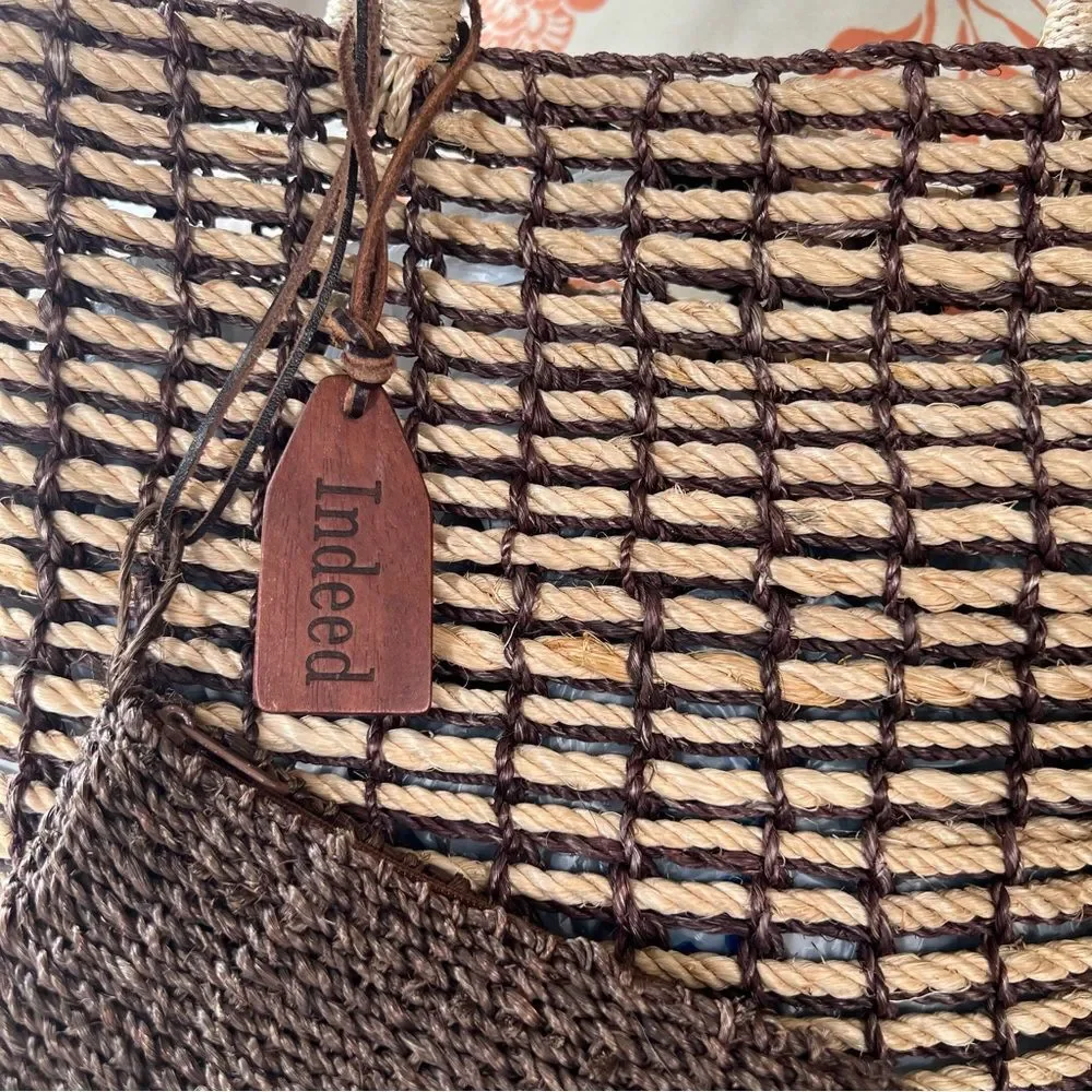 Indeed Straw Rope Bamboo Brown Mushroom Tan Beach Bag Purse Extra Mini Bag